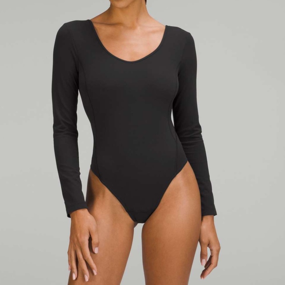 Lululemon Black Long Sleeve Align Bodysuit Thong Silhouette Sz 8